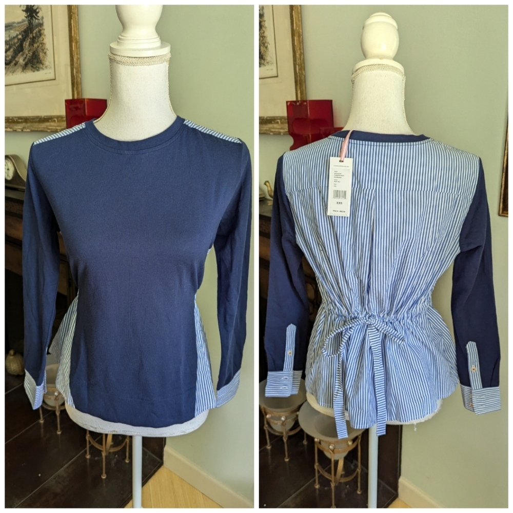 NEW Vineyard Vines Women's XXS Mixed Media Tie Back Striped Top Blue 121